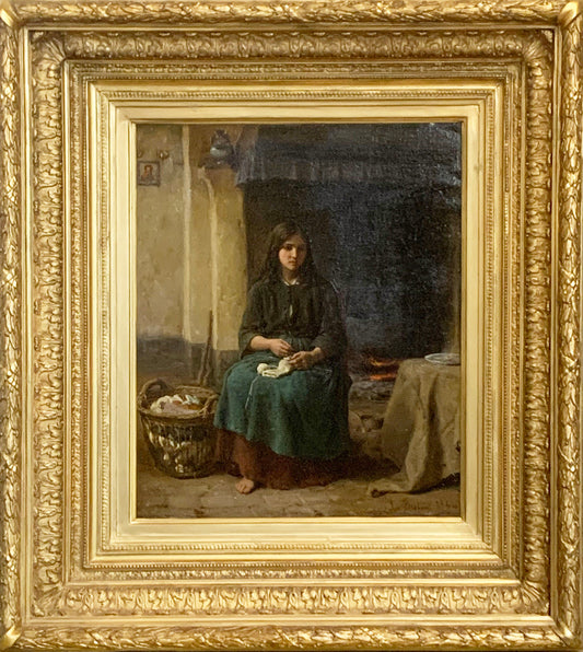 Jules BRETON « Jeune paysanne tricotant auprès de l’âtre »