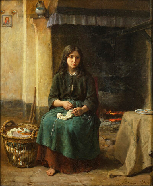 Jules BRETON « Jeune paysanne tricotant auprès de l’âtre »